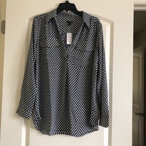 Ann Taylor Long Sleeve Geometric-Print Blouse
